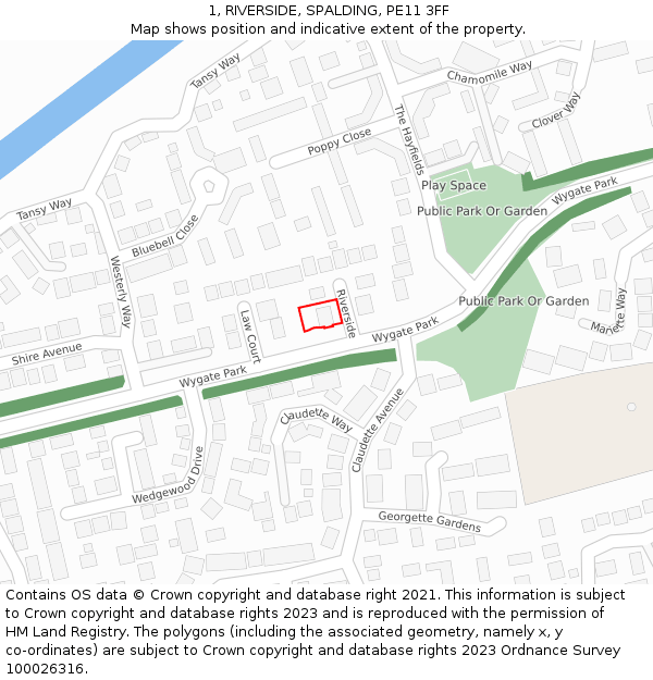 1, RIVERSIDE, SPALDING, PE11 3FF: Location map and indicative extent of plot