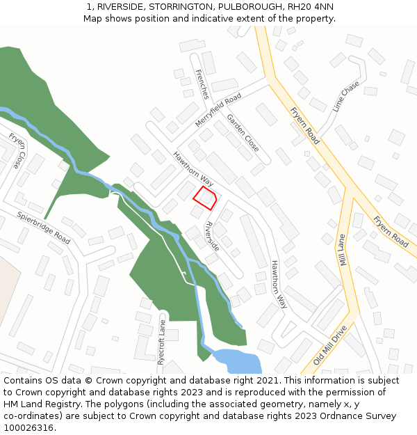 1, RIVERSIDE, STORRINGTON, PULBOROUGH, RH20 4NN: Location map and indicative extent of plot