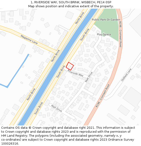 1, RIVERSIDE WAY, SOUTH BRINK, WISBECH, PE14 0SP: Location map and indicative extent of plot