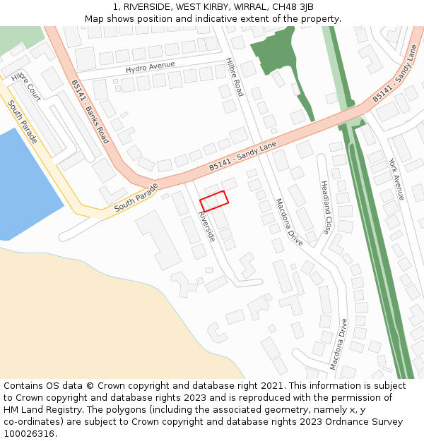 1, RIVERSIDE, WEST KIRBY, WIRRAL, CH48 3JB: Location map and indicative extent of plot