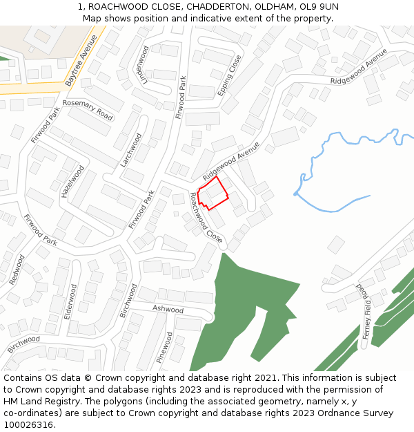 1, ROACHWOOD CLOSE, CHADDERTON, OLDHAM, OL9 9UN: Location map and indicative extent of plot