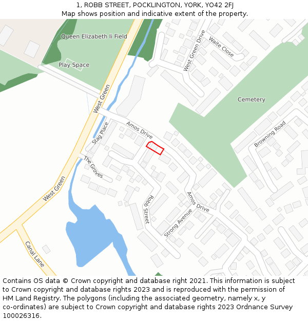 1, ROBB STREET, POCKLINGTON, YORK, YO42 2FJ: Location map and indicative extent of plot