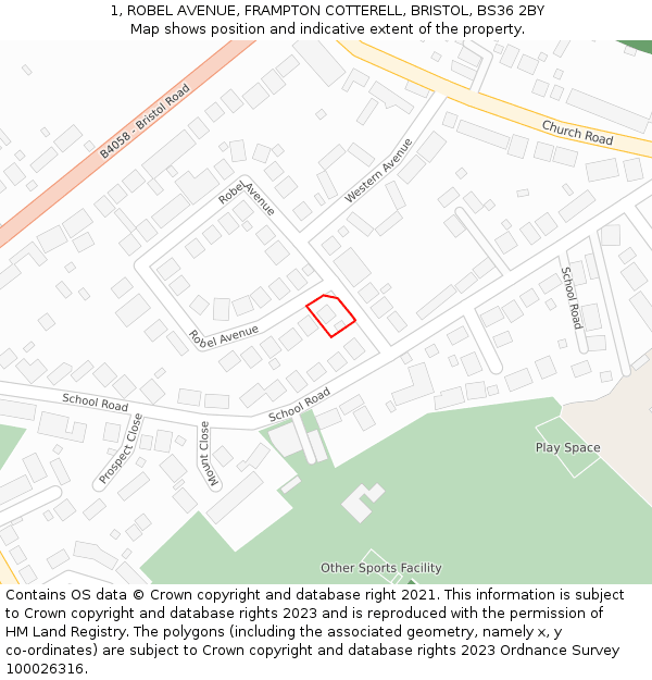 1, ROBEL AVENUE, FRAMPTON COTTERELL, BRISTOL, BS36 2BY: Location map and indicative extent of plot