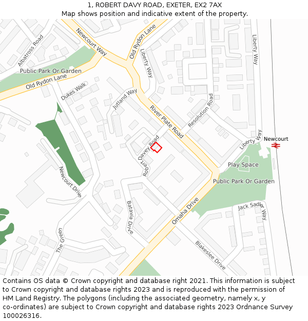 1, ROBERT DAVY ROAD, EXETER, EX2 7AX: Location map and indicative extent of plot