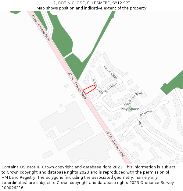 1, ROBIN CLOSE, ELLESMERE, SY12 9PT: Location map and indicative extent of plot