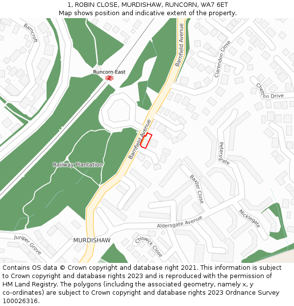 1, ROBIN CLOSE, MURDISHAW, RUNCORN, WA7 6ET: Location map and indicative extent of plot