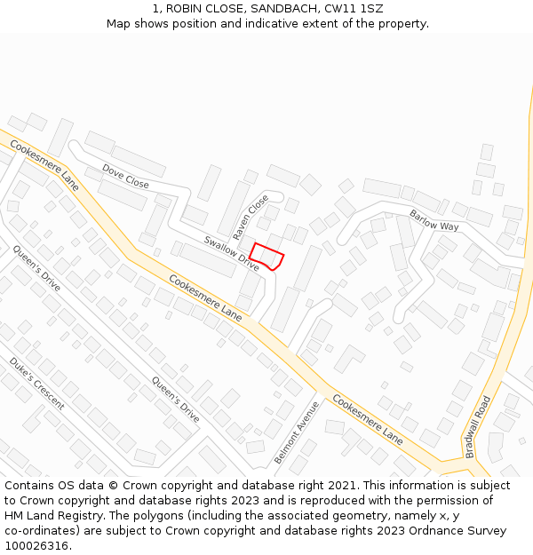 1, ROBIN CLOSE, SANDBACH, CW11 1SZ: Location map and indicative extent of plot