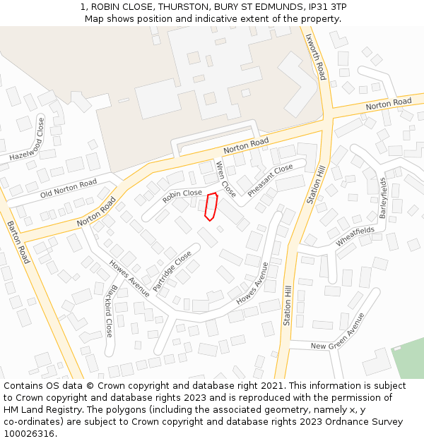 1, ROBIN CLOSE, THURSTON, BURY ST EDMUNDS, IP31 3TP: Location map and indicative extent of plot