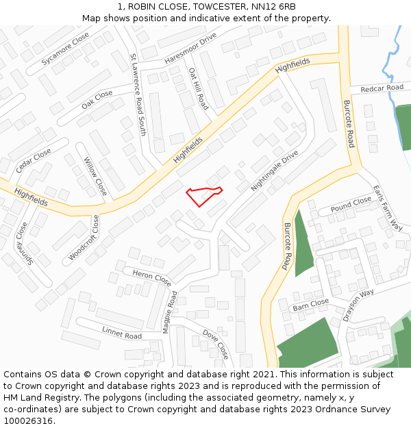 1, ROBIN CLOSE, TOWCESTER, NN12 6RB: Location map and indicative extent of plot