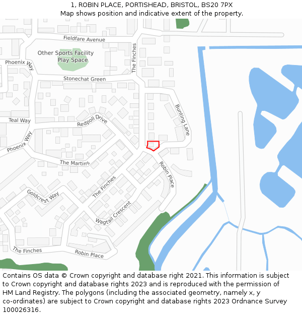 1, ROBIN PLACE, PORTISHEAD, BRISTOL, BS20 7PX: Location map and indicative extent of plot