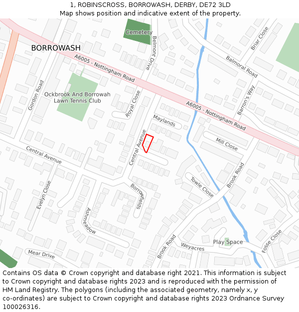 1, ROBINSCROSS, BORROWASH, DERBY, DE72 3LD: Location map and indicative extent of plot