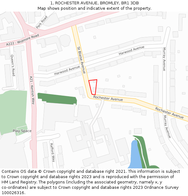 1, ROCHESTER AVENUE, BROMLEY, BR1 3DB: Location map and indicative extent of plot