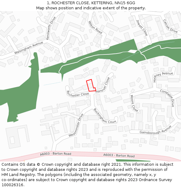 1, ROCHESTER CLOSE, KETTERING, NN15 6GG: Location map and indicative extent of plot