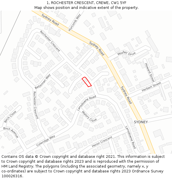 1, ROCHESTER CRESCENT, CREWE, CW1 5YF: Location map and indicative extent of plot