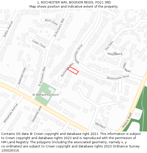 1, ROCHESTER WAY, BOGNOR REGIS, PO21 3RD: Location map and indicative extent of plot