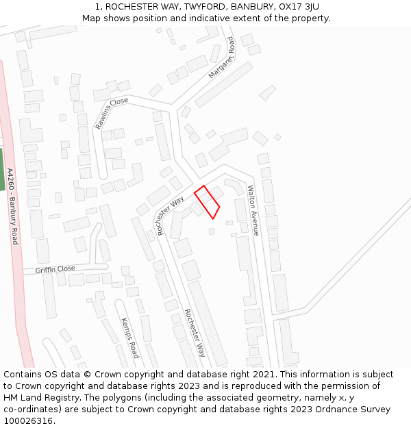 1, ROCHESTER WAY, TWYFORD, BANBURY, OX17 3JU: Location map and indicative extent of plot