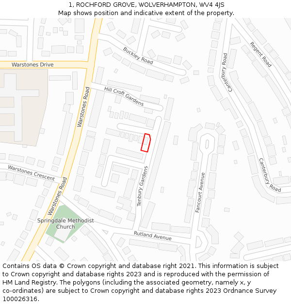 1, ROCHFORD GROVE, WOLVERHAMPTON, WV4 4JS: Location map and indicative extent of plot