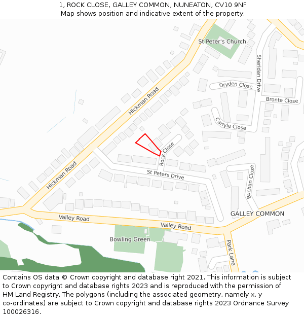 1, ROCK CLOSE, GALLEY COMMON, NUNEATON, CV10 9NF: Location map and indicative extent of plot