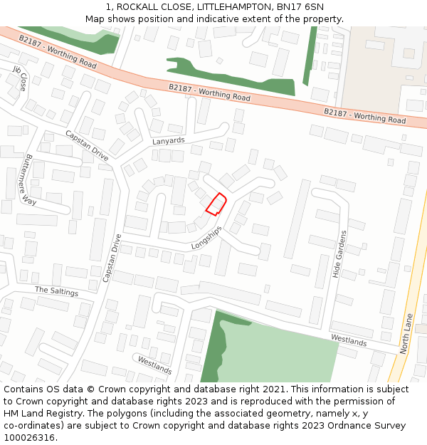 1, ROCKALL CLOSE, LITTLEHAMPTON, BN17 6SN: Location map and indicative extent of plot