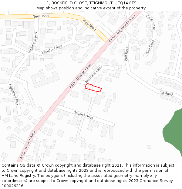 1, ROCKFIELD CLOSE, TEIGNMOUTH, TQ14 8TS: Location map and indicative extent of plot