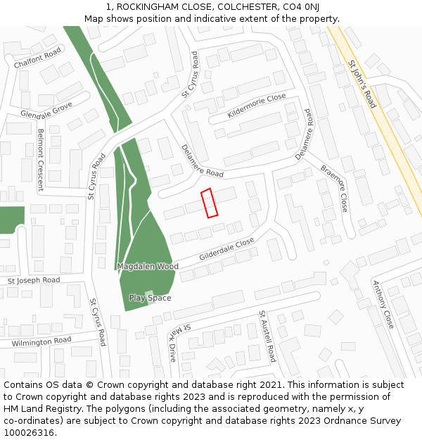 1, ROCKINGHAM CLOSE, COLCHESTER, CO4 0NJ: Location map and indicative extent of plot