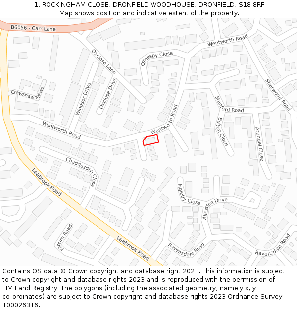 1, ROCKINGHAM CLOSE, DRONFIELD WOODHOUSE, DRONFIELD, S18 8RF: Location map and indicative extent of plot