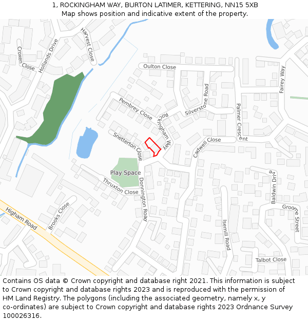 1, ROCKINGHAM WAY, BURTON LATIMER, KETTERING, NN15 5XB: Location map and indicative extent of plot