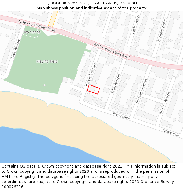 1, RODERICK AVENUE, PEACEHAVEN, BN10 8LE: Location map and indicative extent of plot