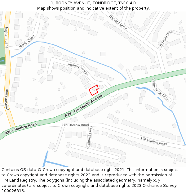 1, RODNEY AVENUE, TONBRIDGE, TN10 4JR: Location map and indicative extent of plot