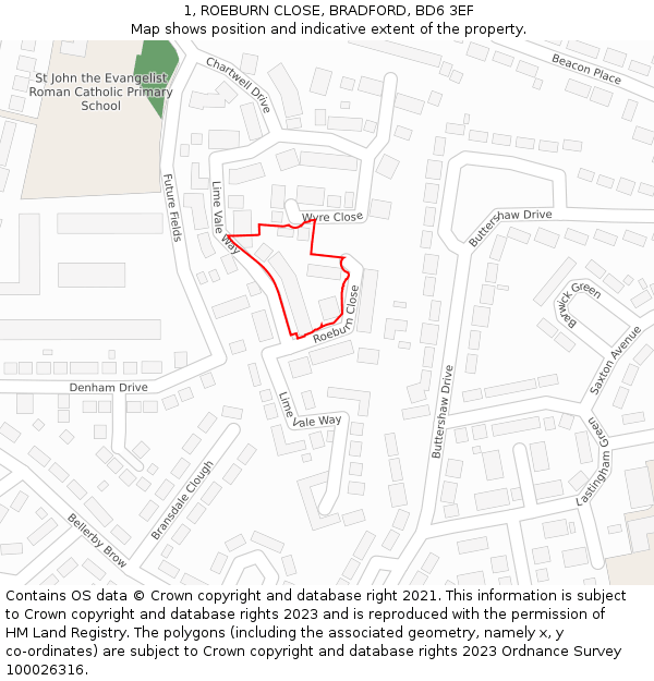 1, ROEBURN CLOSE, BRADFORD, BD6 3EF: Location map and indicative extent of plot