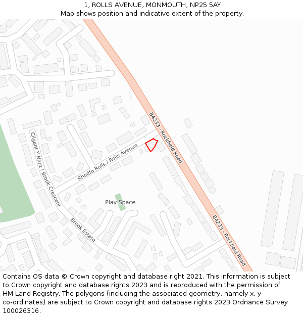 1, ROLLS AVENUE, MONMOUTH, NP25 5AY: Location map and indicative extent of plot