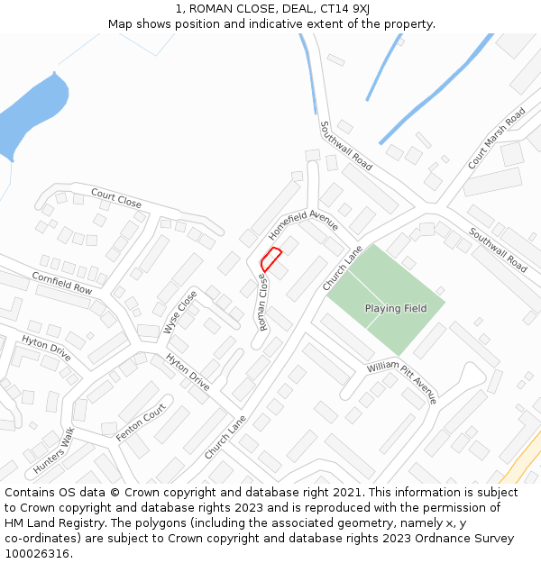 1, ROMAN CLOSE, DEAL, CT14 9XJ: Location map and indicative extent of plot