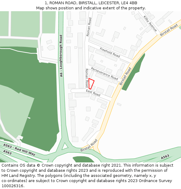 1, ROMAN ROAD, BIRSTALL, LEICESTER, LE4 4BB: Location map and indicative extent of plot