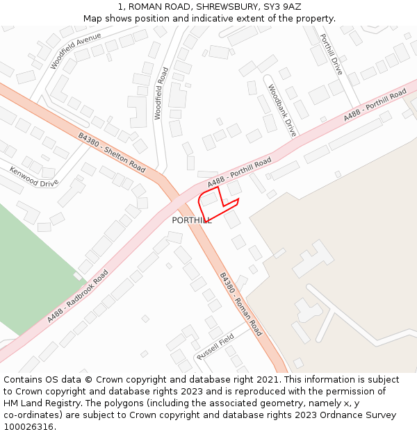 1, ROMAN ROAD, SHREWSBURY, SY3 9AZ: Location map and indicative extent of plot