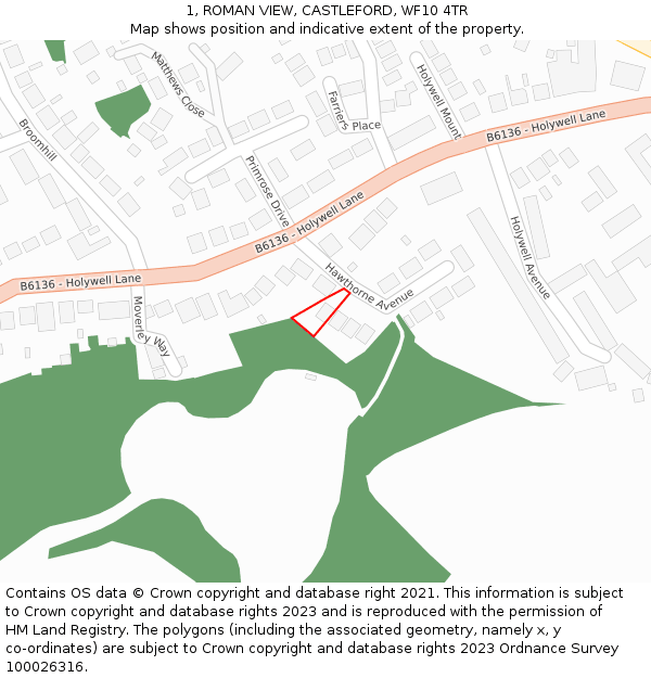 1, ROMAN VIEW, CASTLEFORD, WF10 4TR: Location map and indicative extent of plot