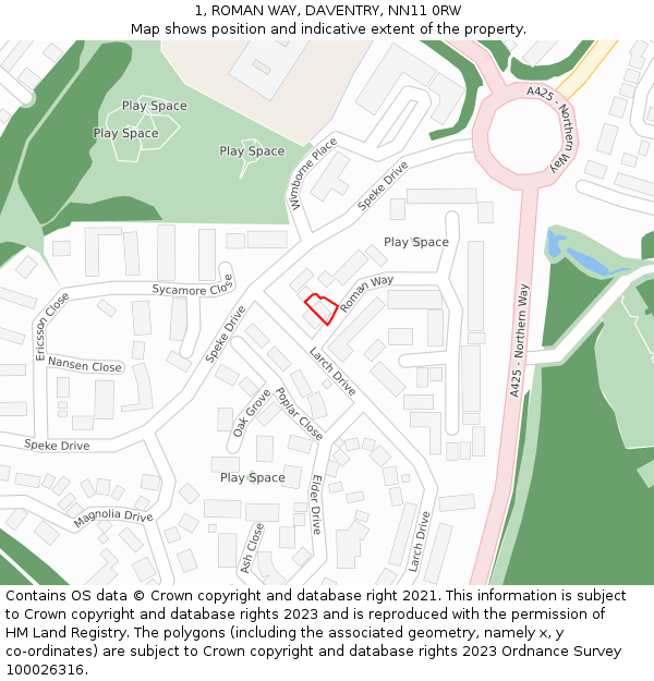 1, ROMAN WAY, DAVENTRY, NN11 0RW: Location map and indicative extent of plot