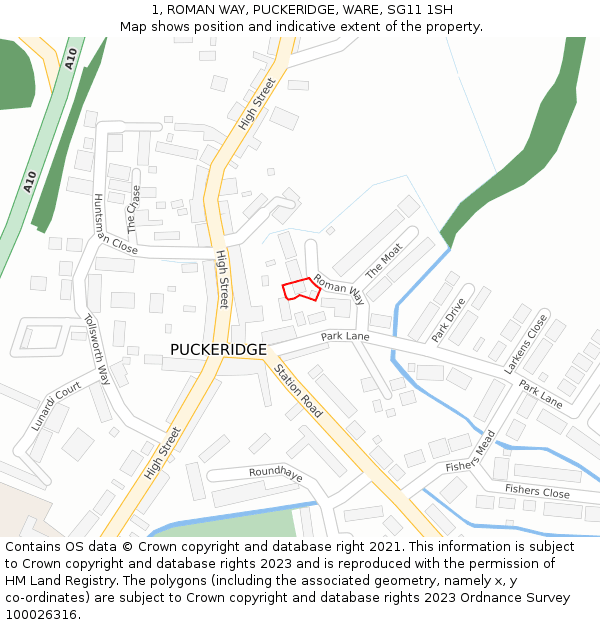 1, ROMAN WAY, PUCKERIDGE, WARE, SG11 1SH: Location map and indicative extent of plot