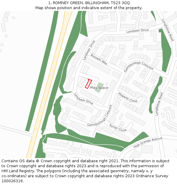 1, ROMNEY GREEN, BILLINGHAM, TS23 3GQ: Location map and indicative extent of plot