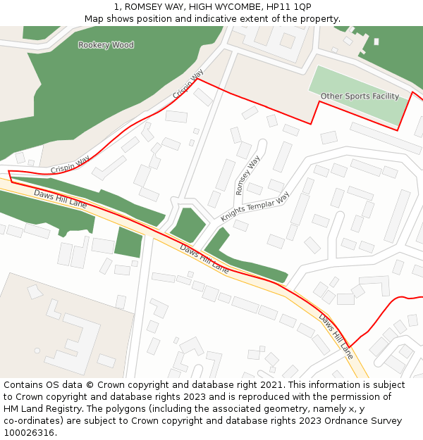 1, ROMSEY WAY, HIGH WYCOMBE, HP11 1QP: Location map and indicative extent of plot