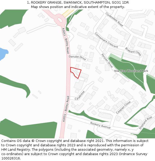 1, ROOKERY GRANGE, SWANWICK, SOUTHAMPTON, SO31 1DR: Location map and indicative extent of plot