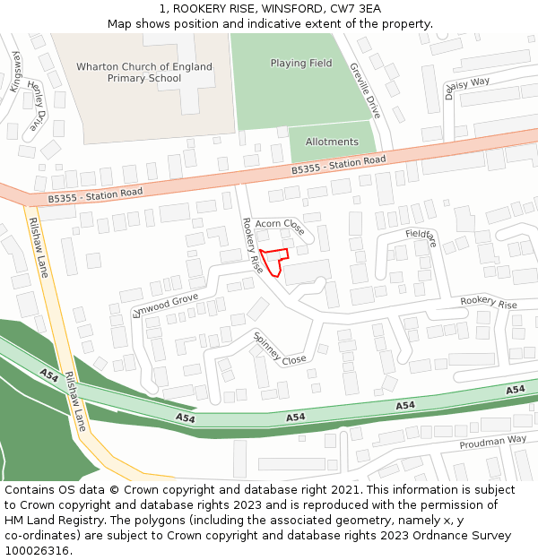 1, ROOKERY RISE, WINSFORD, CW7 3EA: Location map and indicative extent of plot