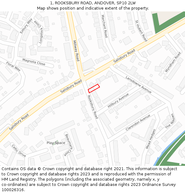 1, ROOKSBURY ROAD, ANDOVER, SP10 2LW: Location map and indicative extent of plot