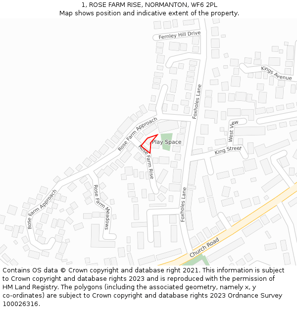 1, ROSE FARM RISE, NORMANTON, WF6 2PL: Location map and indicative extent of plot