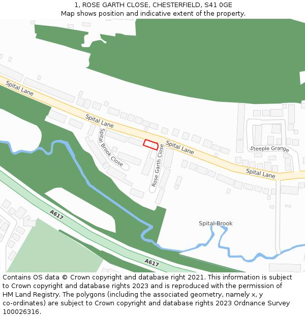 1, ROSE GARTH CLOSE, CHESTERFIELD, S41 0GE: Location map and indicative extent of plot