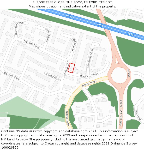 1, ROSE TREE CLOSE, THE ROCK, TELFORD, TF3 5DZ: Location map and indicative extent of plot