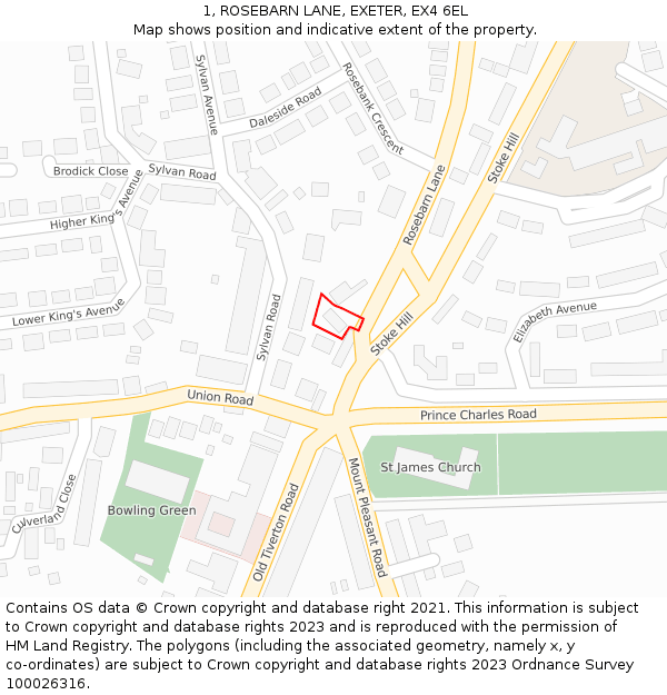 1, ROSEBARN LANE, EXETER, EX4 6EL: Location map and indicative extent of plot