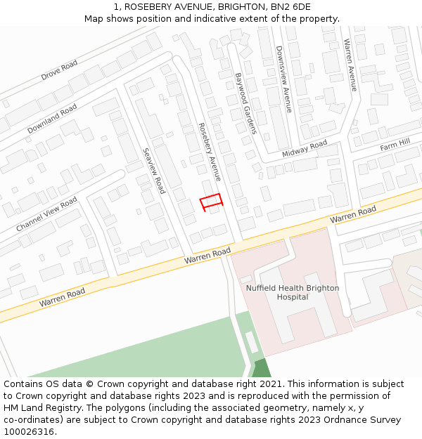 1, ROSEBERY AVENUE, BRIGHTON, BN2 6DE: Location map and indicative extent of plot