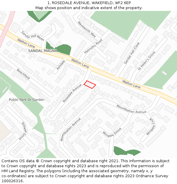 1, ROSEDALE AVENUE, WAKEFIELD, WF2 6EP: Location map and indicative extent of plot