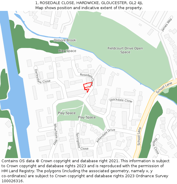 1, ROSEDALE CLOSE, HARDWICKE, GLOUCESTER, GL2 4JL: Location map and indicative extent of plot