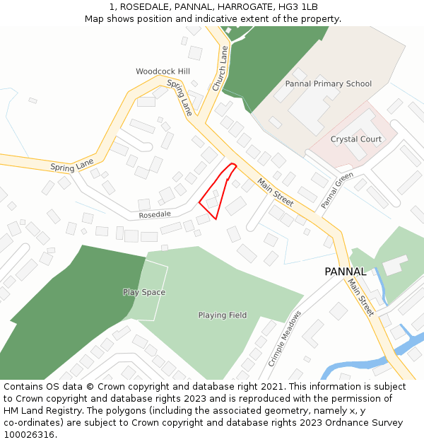 1, ROSEDALE, PANNAL, HARROGATE, HG3 1LB: Location map and indicative extent of plot